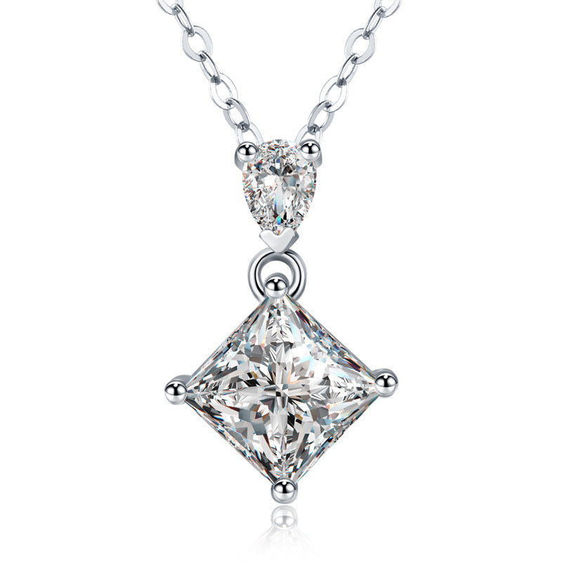 Planderful Shop 1.0ct Princess Cut Moissanite Pendant Glamorous Necklace S925 Silver Plated For Her