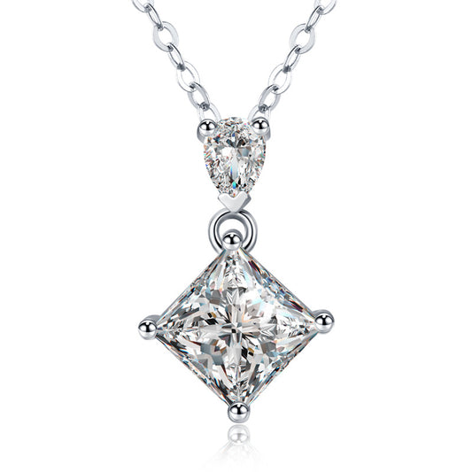 Planderful Shop 1.0ct Princess Cut Moissanite Pendant Glamorous Necklace S925 Silver Plated For Her
