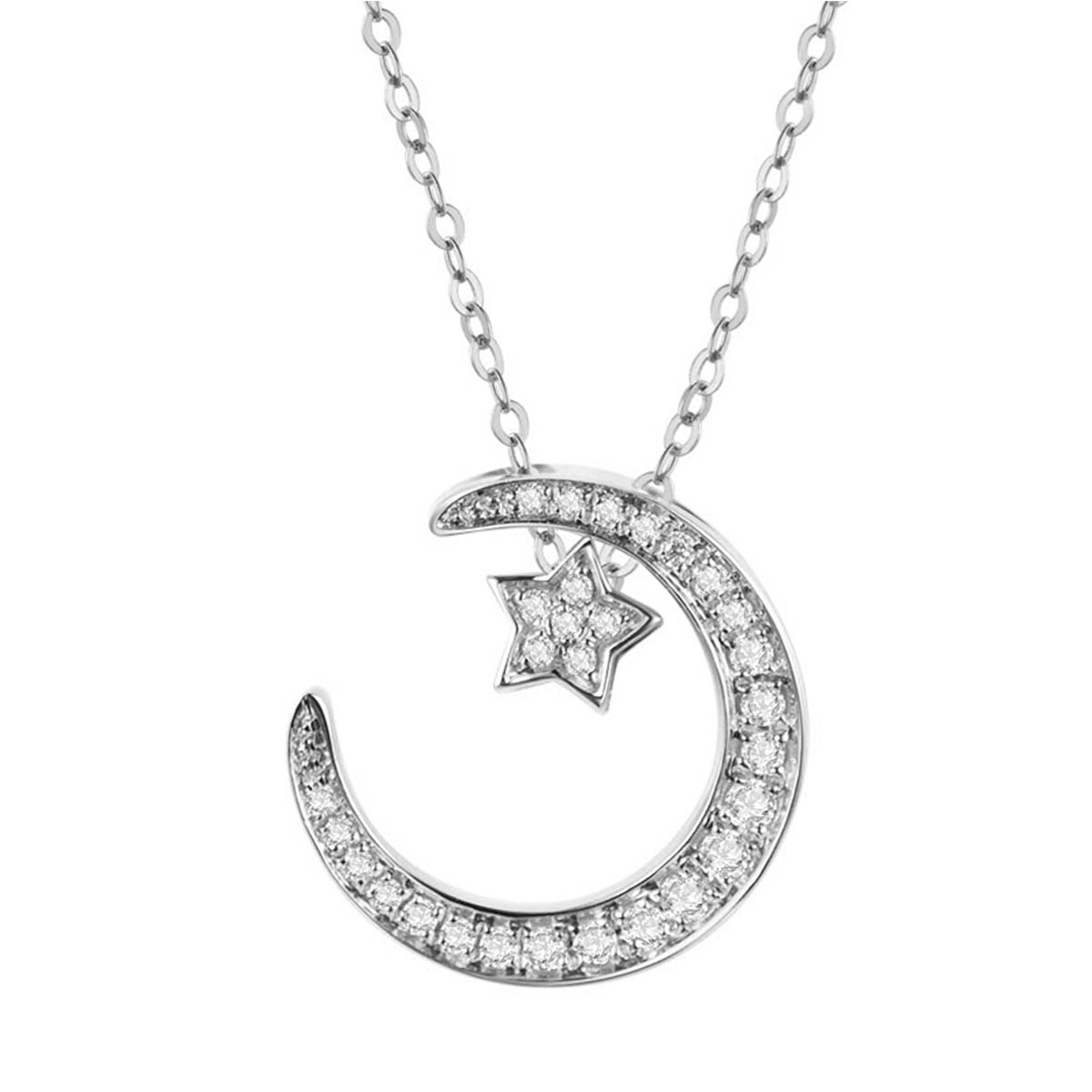 Planderful Moissanite Star Moon Necklace S925 Silver Plated Sparkling Gift For Her