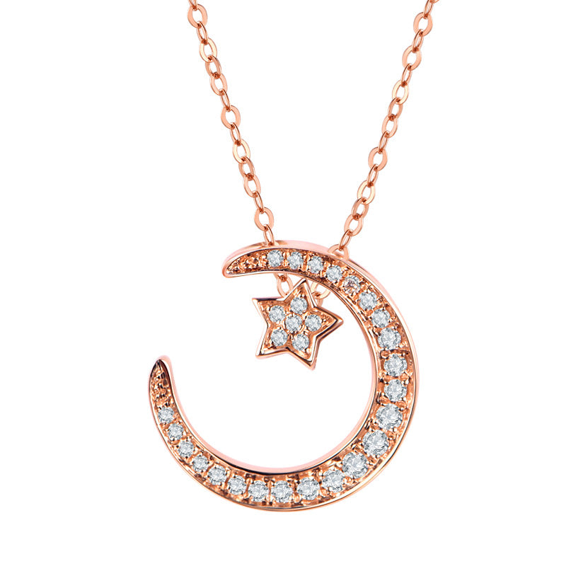 Planderful Moissanite Star Moon Necklace S925 Silver Plated Sparkling Gift For Her