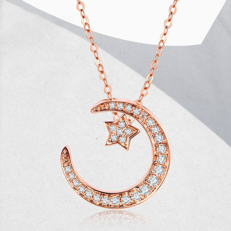 Planderful Moissanite Star Moon Necklace S925 Silver Plated Sparkling Gift For Her