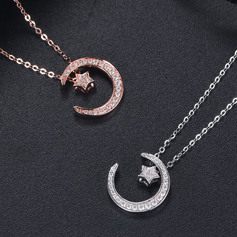 Planderful Moissanite Star Moon Necklace S925 Silver Plated Sparkling Gift For Her