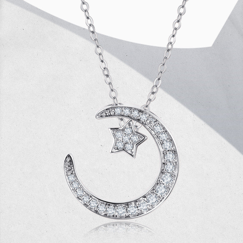 Planderful Moissanite Star Moon Necklace S925 Silver Plated Sparkling Gift For Her