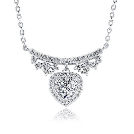 Planderful Moissanite Heart Pendant Necklace One Carat S925 Silver Plated Luxury For Her