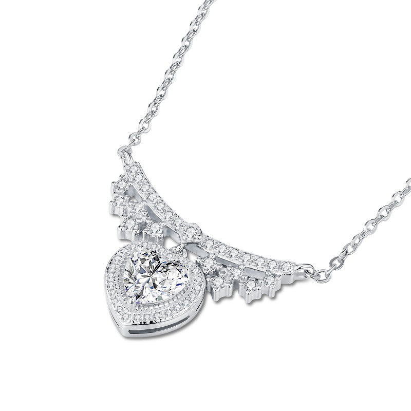 Planderful Moissanite Heart Pendant Necklace One Carat S925 Silver Plated Luxury For Her