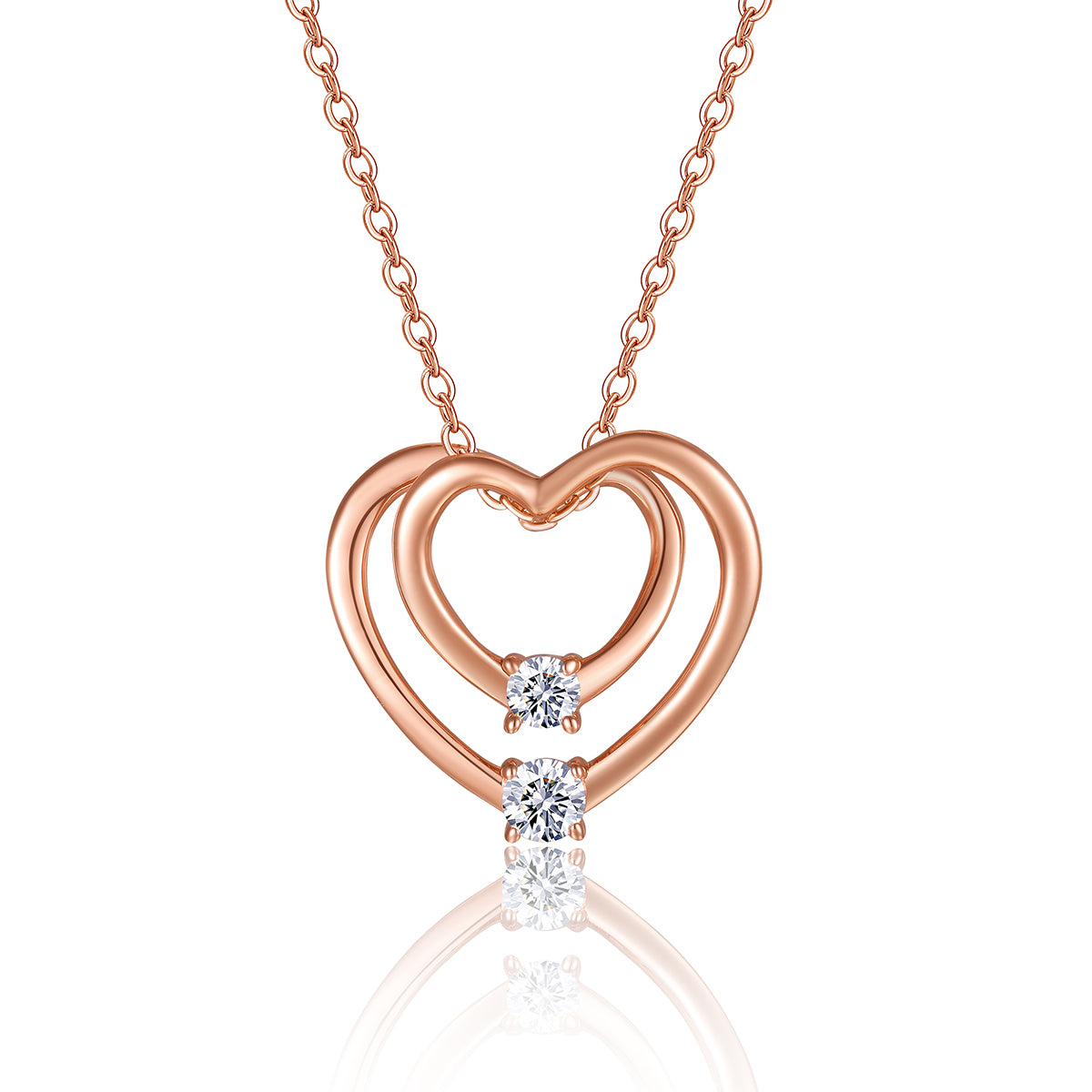 Planderful Moissanite Necklace Rose Gold Plated S925 Sterling Silver Double Heart Sparkling Gift For Her