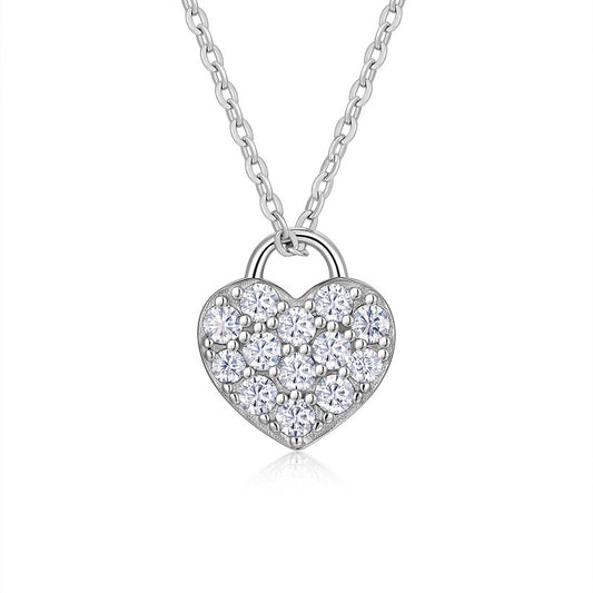 Planderful Moissanite Love Lock Pendant Necklace 0.58Ct S925 Silver Plated 40cm Extender Elegant Gift for Her