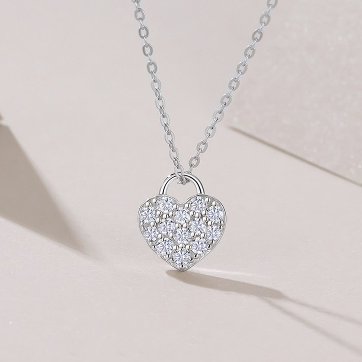 Planderful Moissanite Love Lock Pendant Necklace 0.58Ct S925 Silver Plated 40cm Extender Elegant Gift for Her