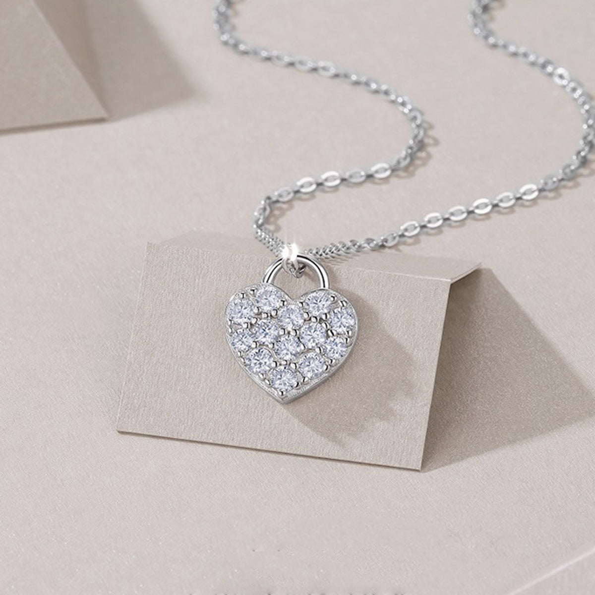 Planderful Moissanite Love Lock Pendant Necklace 0.58Ct S925 Silver Plated 40cm Extender Elegant Gift for Her