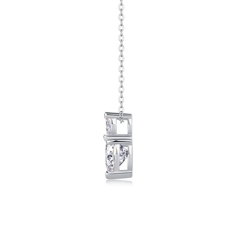Planderful Moissanite Heart Necklace 2.0Ct With Pear Accent Sterling Silver Plated Dazzling Gift For Her
