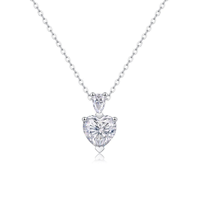 Planderful Moissanite Heart Necklace 2.0Ct With Pear Accent Sterling Silver Plated Dazzling Gift For Her