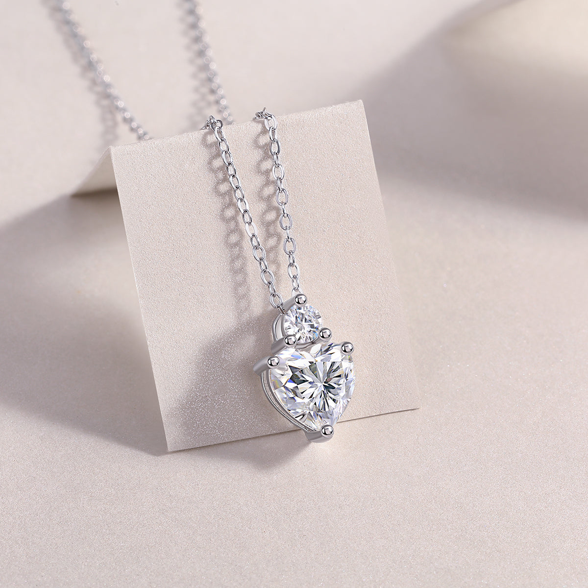 Planderful Moissanite Heart Necklace For Her 2.0Ct Main Stone 8mm With Sparkling Round Accent Sterling Silver Plated