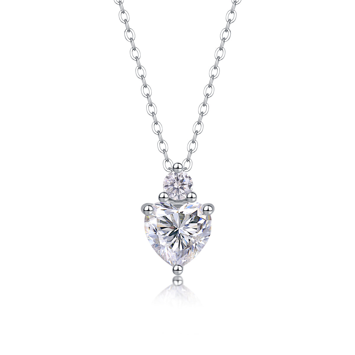 Planderful Moissanite Heart Necklace For Her 2.0Ct Main Stone 8mm With Sparkling Round Accent Sterling Silver Plated