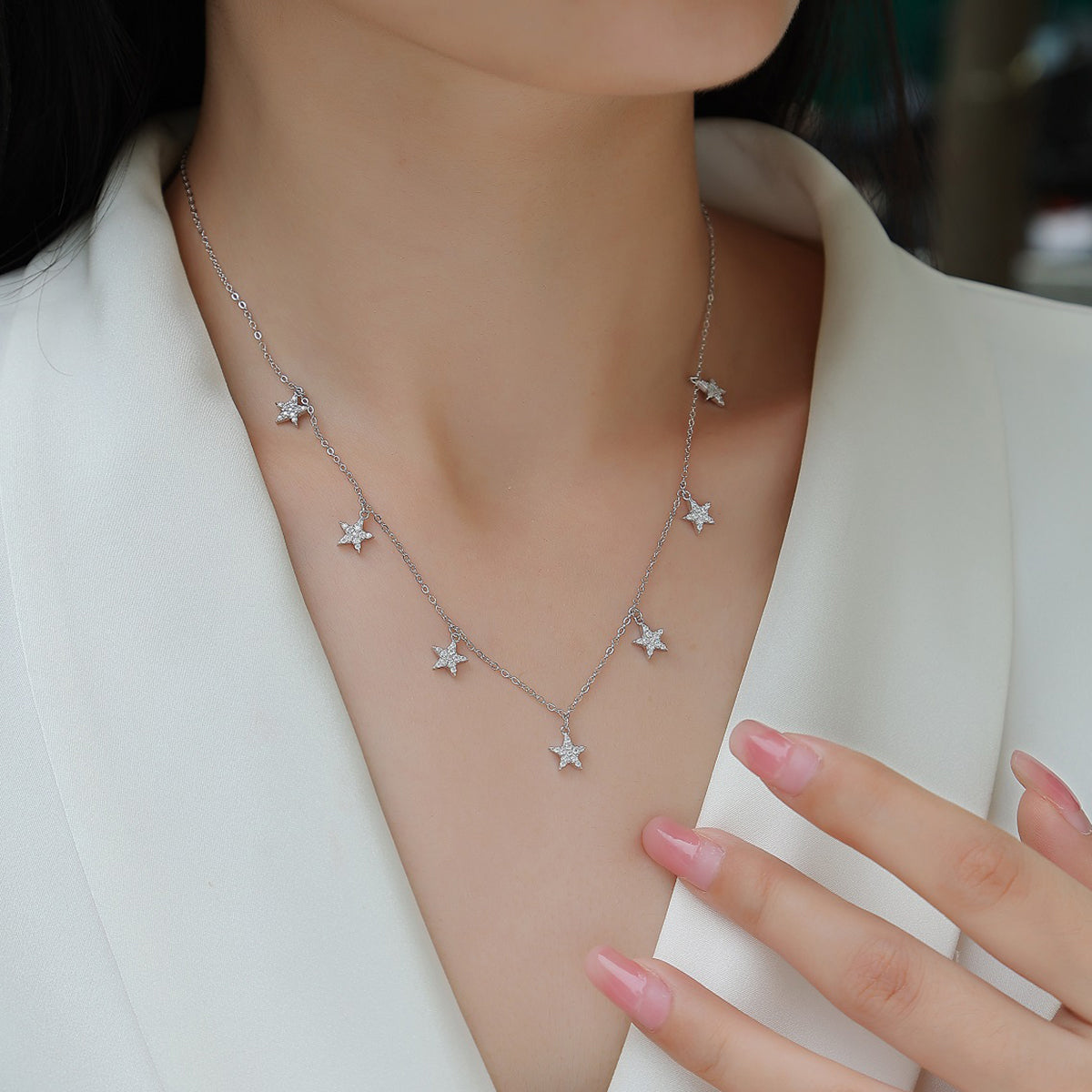 Planderful Moissanite Necklace 0.49ct Starry Sky D VVS 3EX S925 Silver Plated For Women Gift