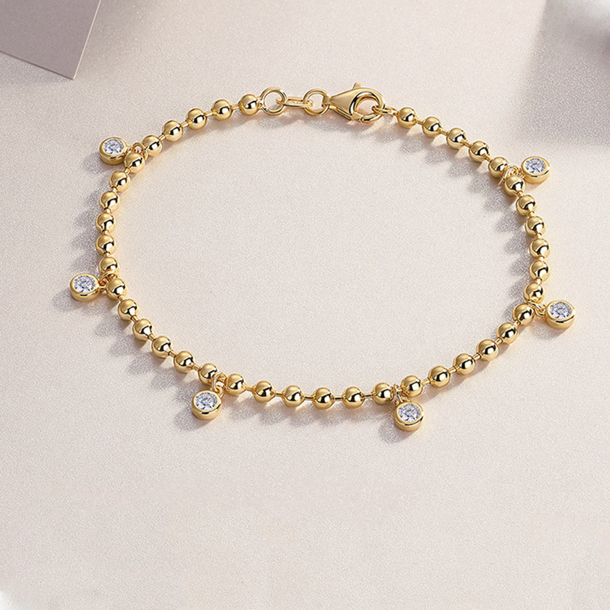Planderful Shop Moissanite Bracelet 0.6ct S925 Silver Gold Plated Bead 19cm Elegant Gift For Her
