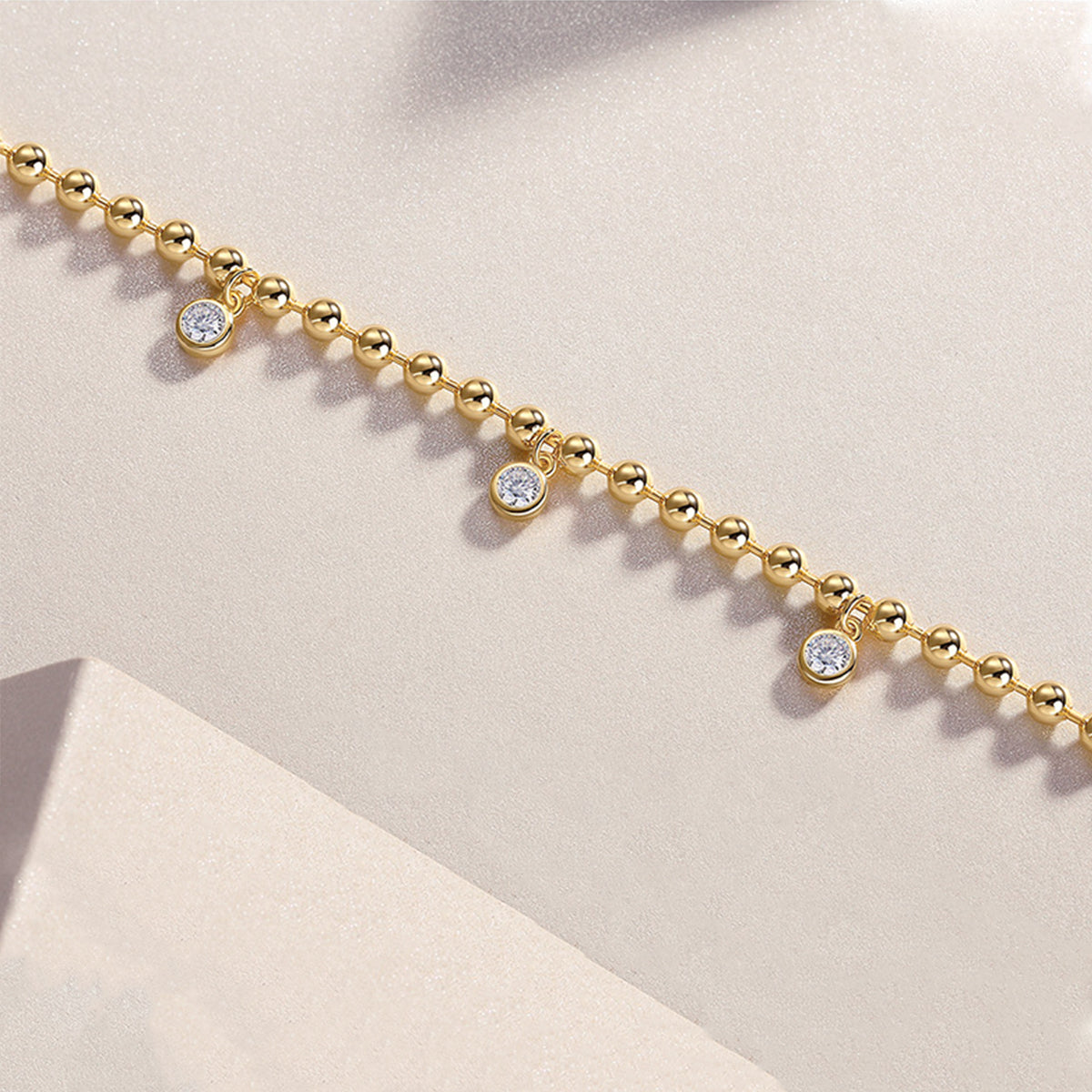 Planderful Shop Moissanite Bracelet 0.6ct S925 Silver Gold Plated Bead 19cm Elegant Gift For Her