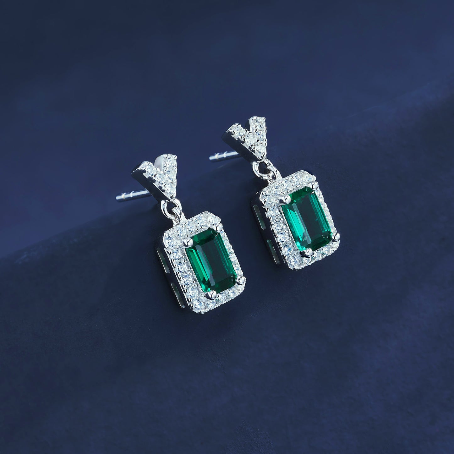 Planderful Lab Grown Gemstone Earrings Emerald Cut S925 Silver Plated V Shaped Drop For Women Gala Fireworks
