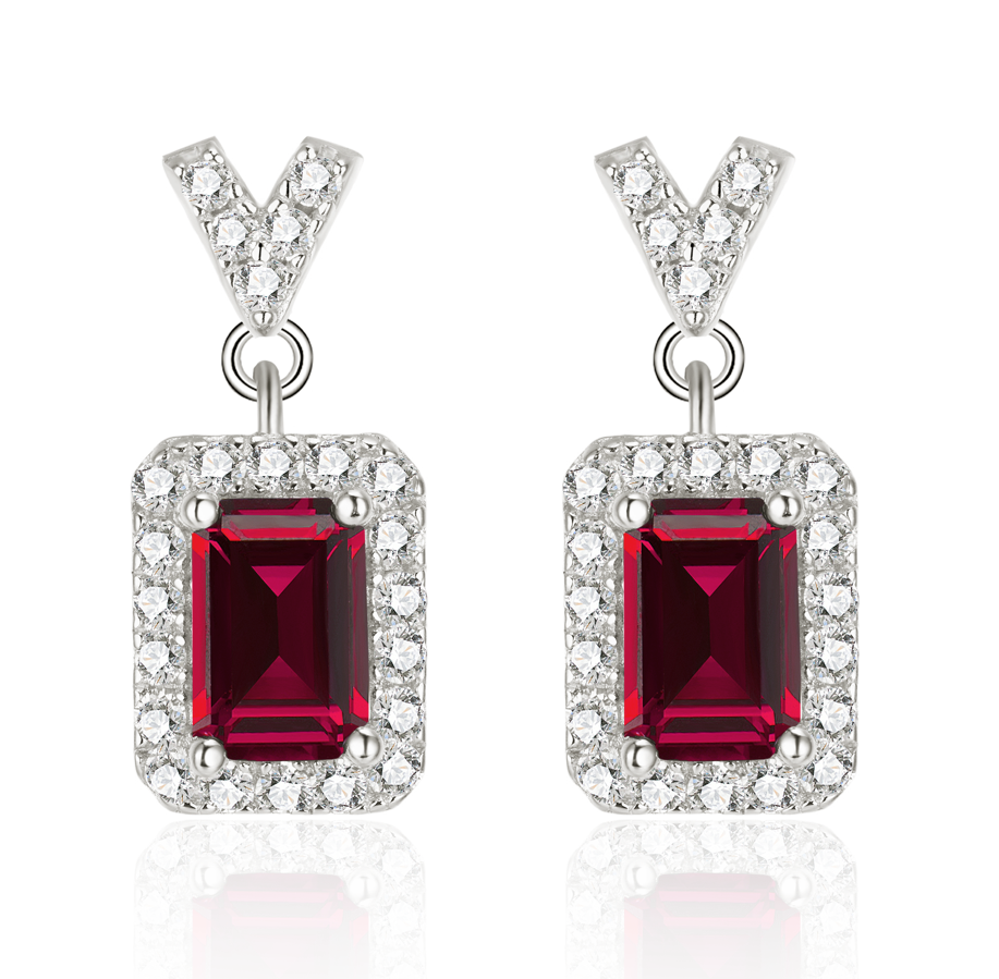 Planderful Lab Grown Gemstone Earrings Emerald Cut S925 Silver Plated V Shaped Drop For Women Gala Fireworks