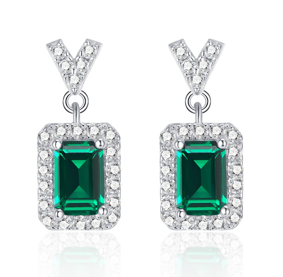 Planderful Lab Grown Gemstone Earrings Emerald Cut S925 Silver Plated V Shaped Drop For Women Gala Fireworks