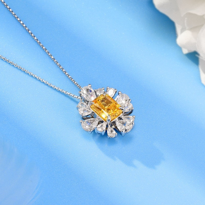 Planderful Zircon Pendant Necklace Silver Plated Rectangular High Carbon Zircon 40 To 45 Cm For Women Gift