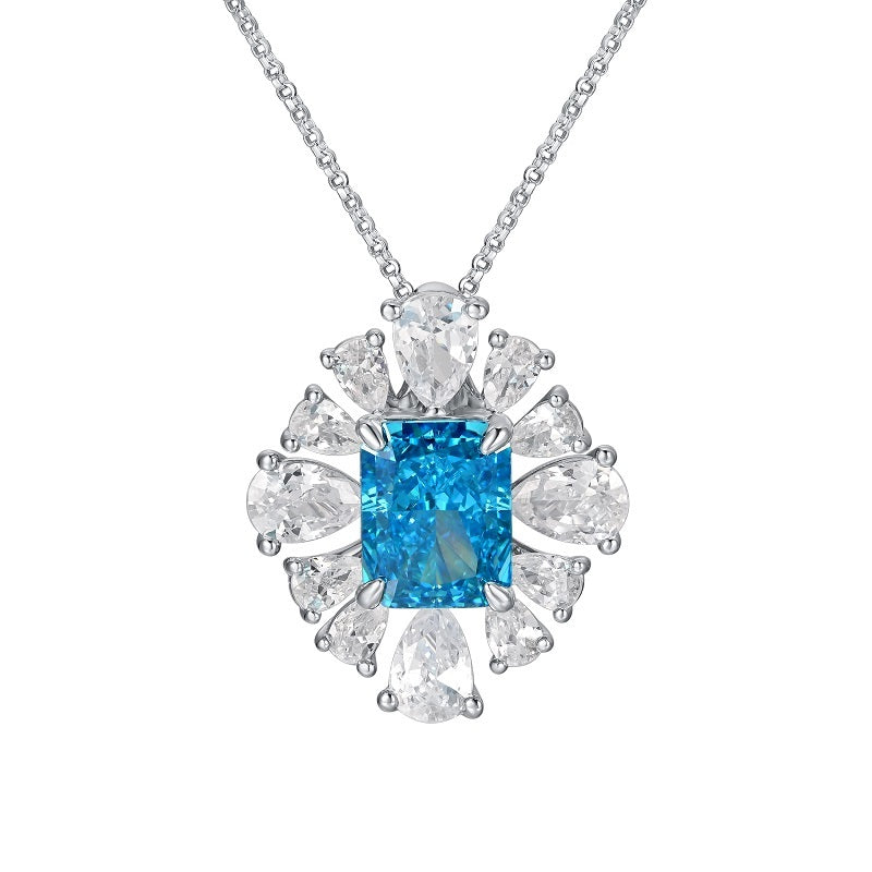 Planderful Zircon Pendant Necklace Silver Plated Rectangular High Carbon Zircon 40 To 45 Cm For Women Gift