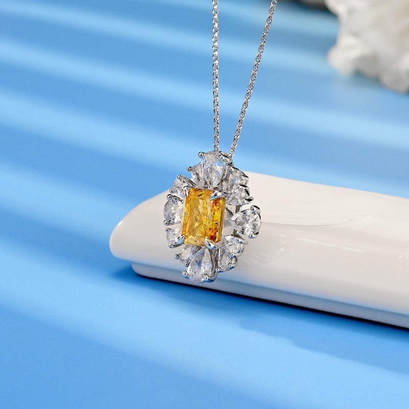 Planderful Zircon Pendant Necklace Silver Plated Rectangular High Carbon Zircon 40 To 45 Cm For Women Gift