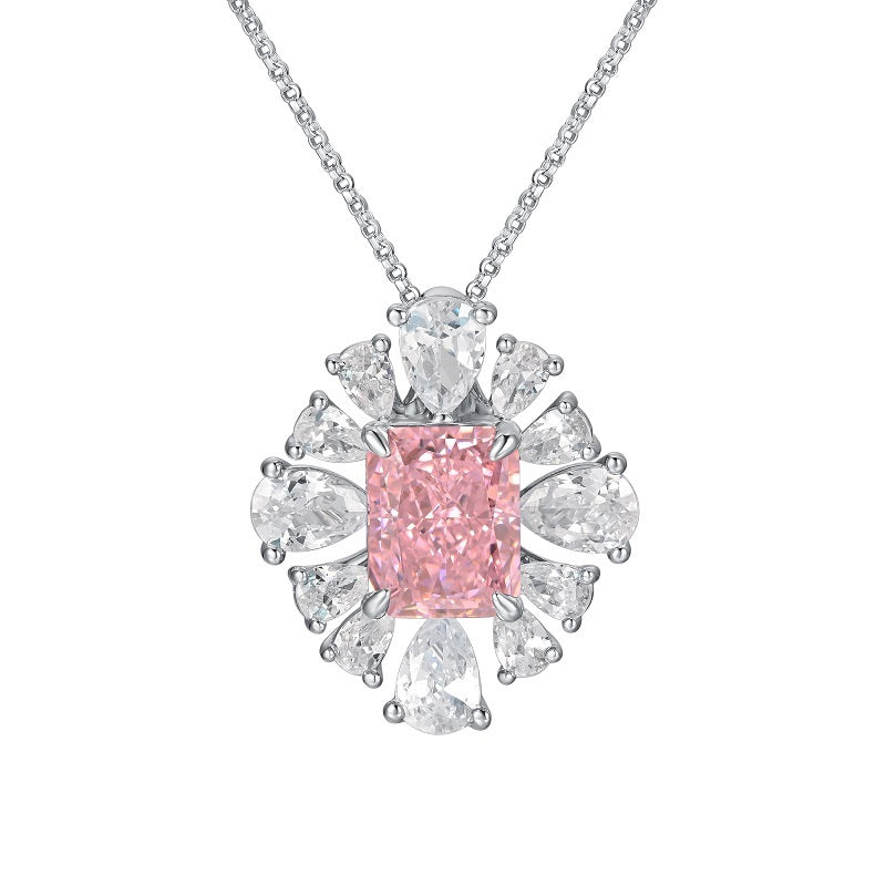 Planderful Zircon Pendant Necklace Silver Plated Rectangular High Carbon Zircon 40 To 45 Cm For Women Gift