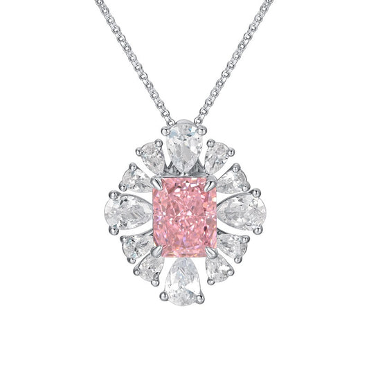 Planderful Zircon Pendant Necklace Silver Plated Rectangular High Carbon Zircon 40 To 45 Cm For Women Gift