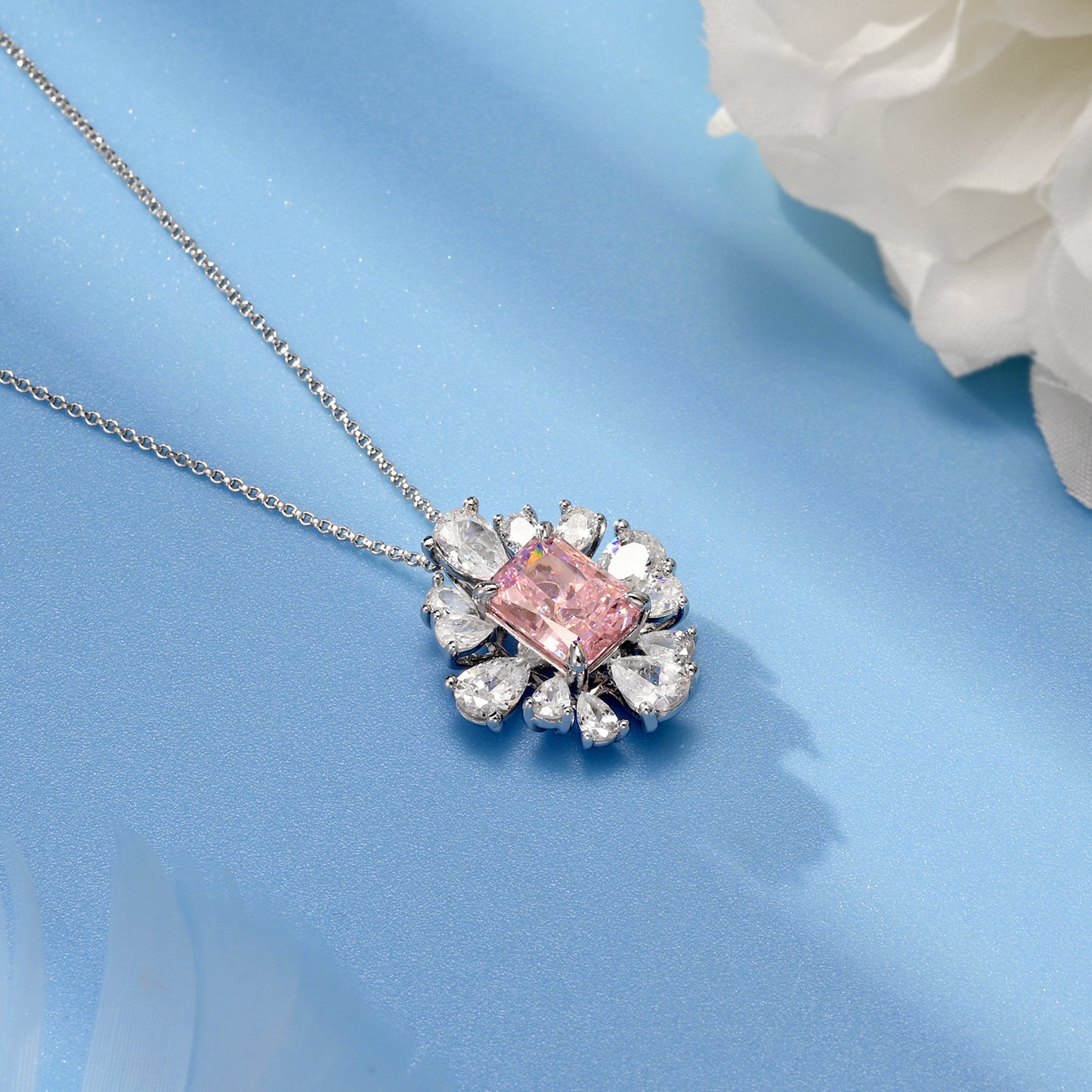 Planderful Zircon Pendant Necklace Silver Plated Rectangular High Carbon Zircon 40 To 45 Cm For Women Gift