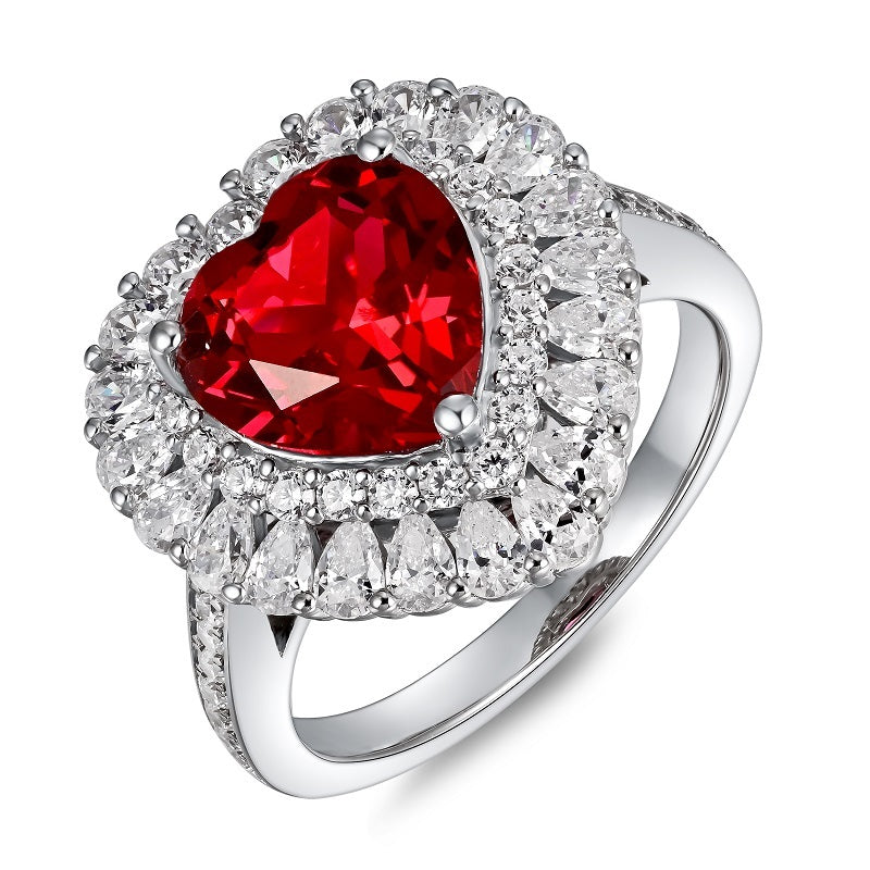 Planderful Lab Grown Heart Gemstone Ring Double Halo 3.4Ct S925 Silver Plated Glamorous For Her