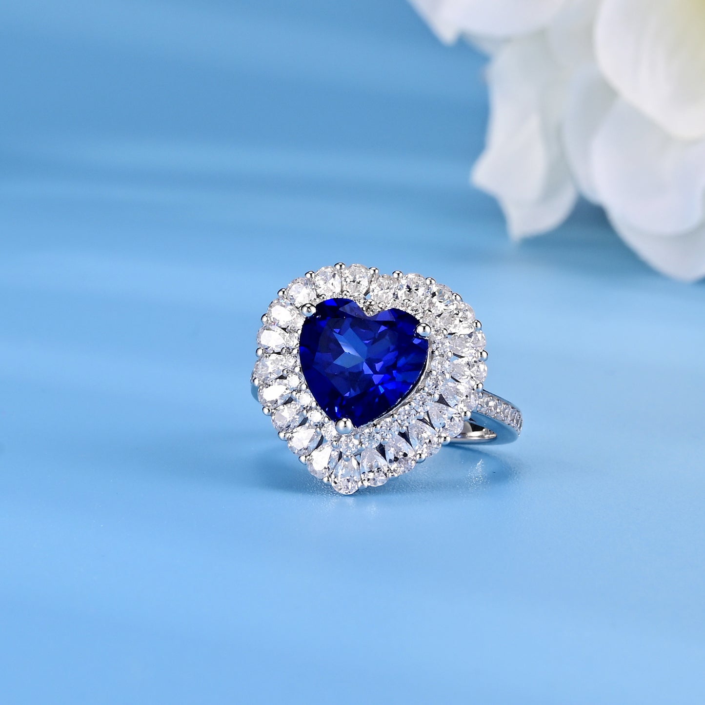 Planderful Lab Grown Heart Gemstone Ring Double Halo 3.4Ct S925 Silver Plated Glamorous For Her