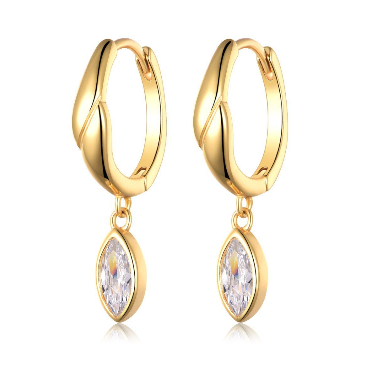 Planderful Sparkling Moissanite Marquise Pendant And Hoop Earrings Set 0.8CT Sterling Silver Gold Plated For Her