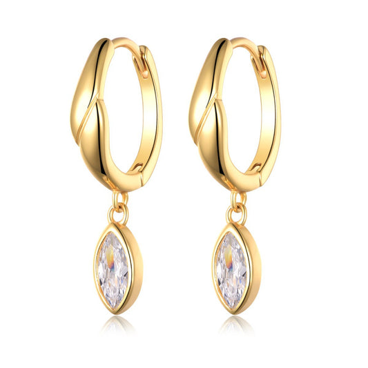 Planderful Sparkling Moissanite Marquise Pendant And Hoop Earrings Set 0.8CT Sterling Silver Gold Plated For Her