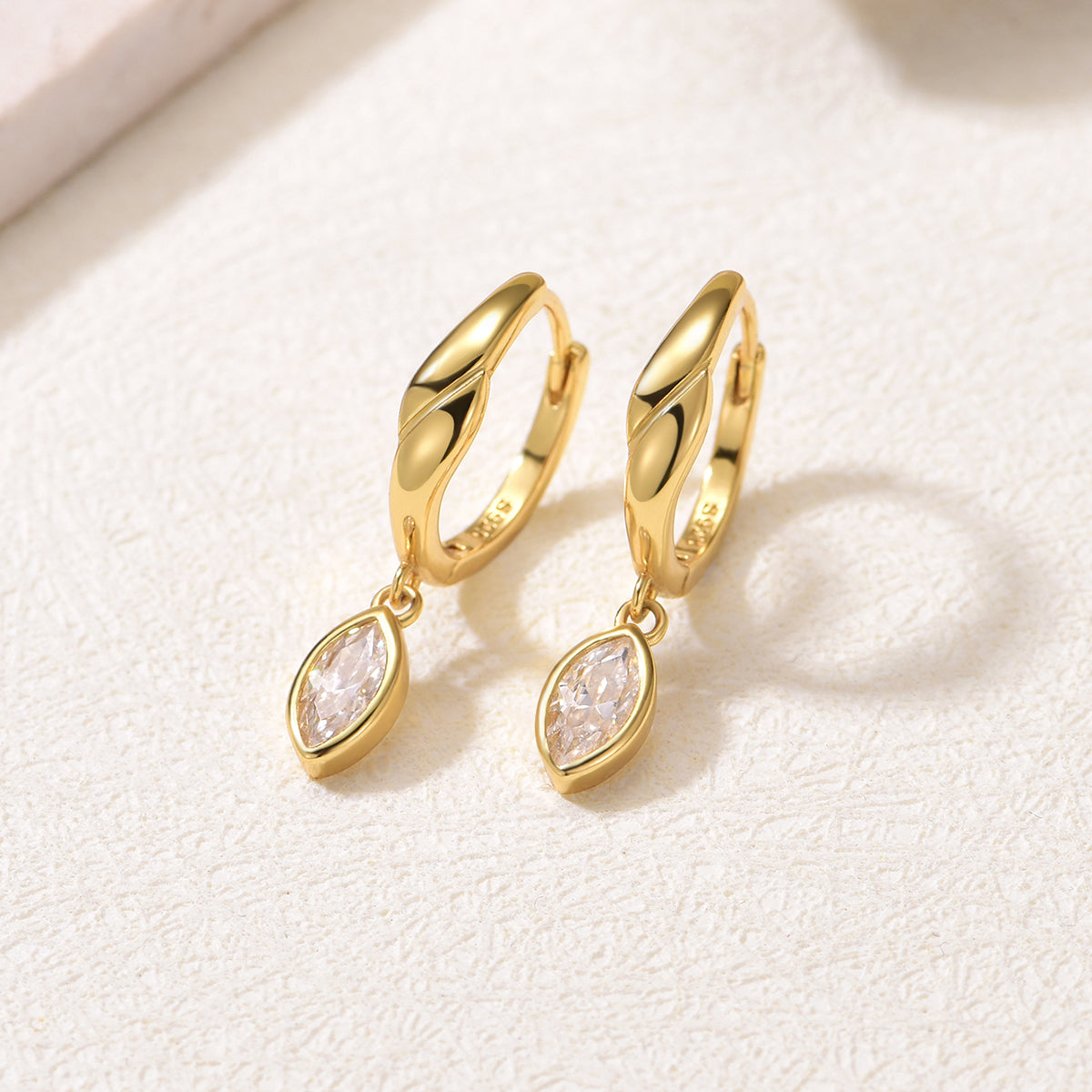 Planderful Sparkling Moissanite Marquise Pendant And Hoop Earrings Set 0.8CT Sterling Silver Gold Plated For Her