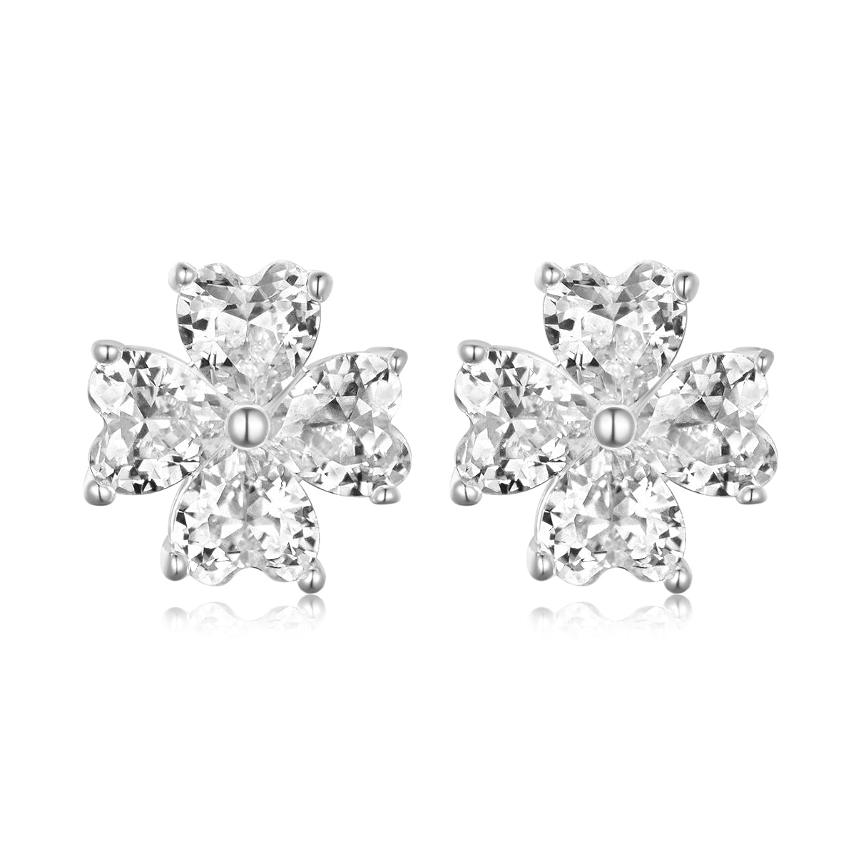 Planderful Moissanite Heart Clover Stud Earrings For Women Sparkling 2.4CT D VVS 3EX Sterling Silver Plated