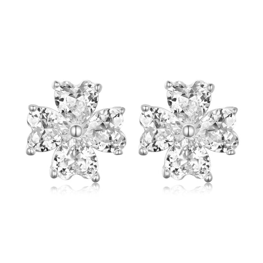 Planderful Moissanite Heart Clover Stud Earrings For Women Sparkling 2.4CT D VVS 3EX Sterling Silver Plated