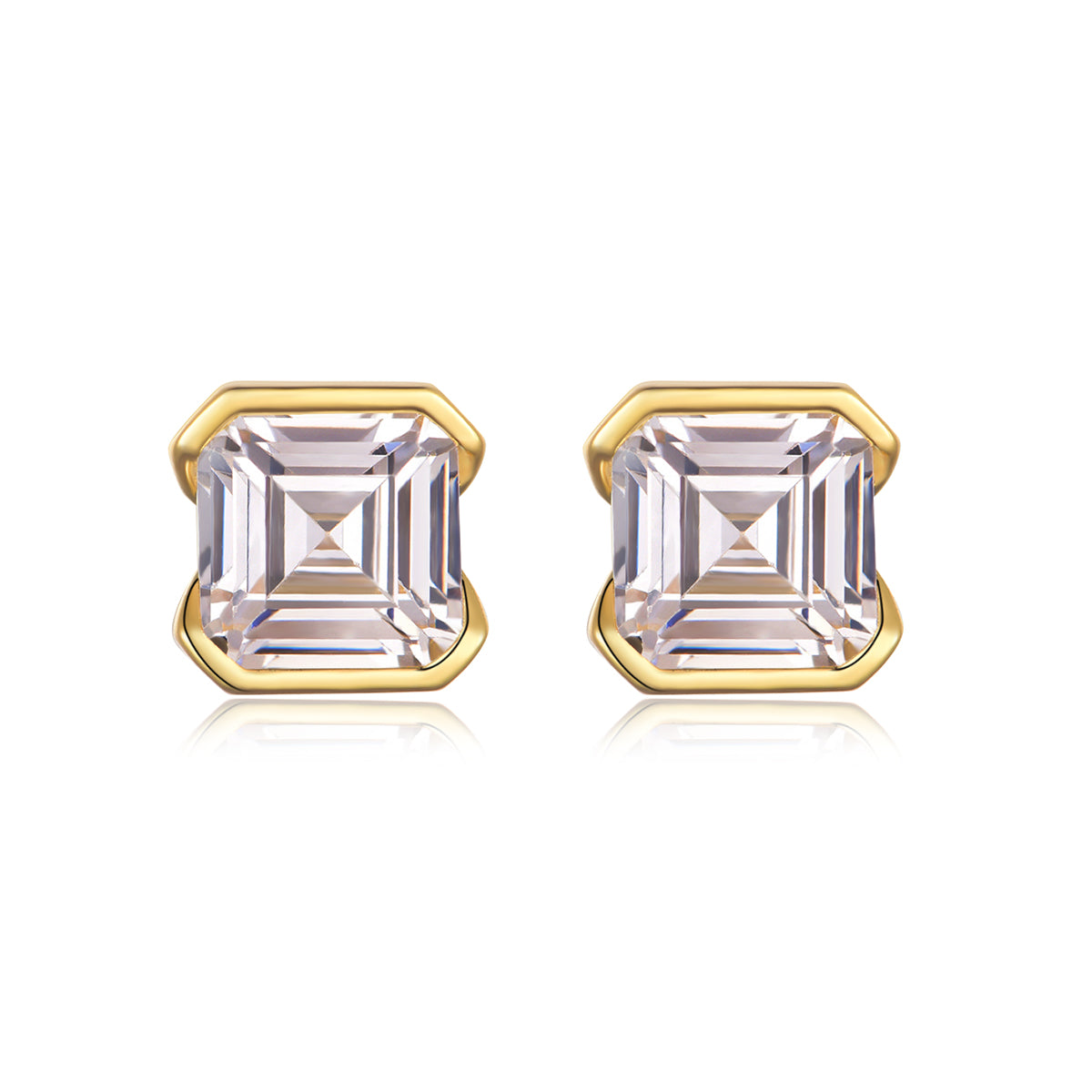 Stunning Moissanite Asscher Cut Stud Earrings 2.0CT S925 Silver Gold Plated By Planderful Shop For Women