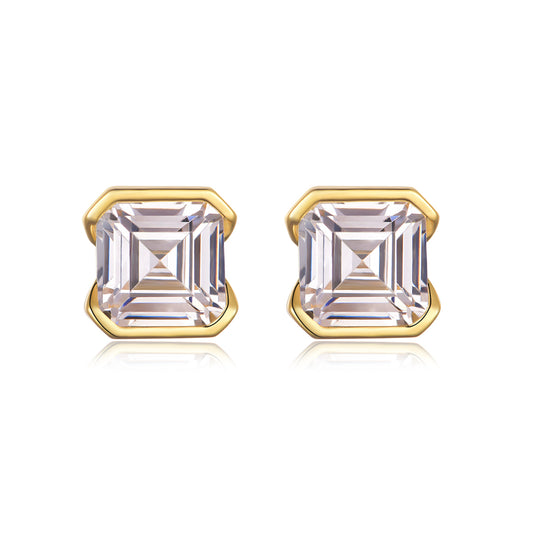 Stunning Moissanite Asscher Cut Stud Earrings 2.0CT S925 Silver Gold Plated By Planderful Shop For Women