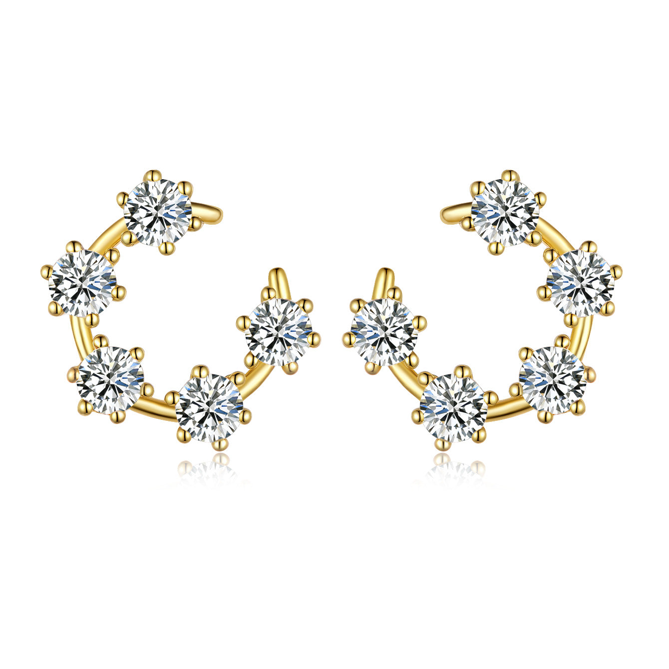 Planderful Moissanite Stud Earrings 2CT S925 Silver Gold Plated C Shaped Sparkling For Women