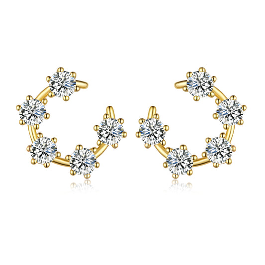 Planderful Moissanite Stud Earrings 2CT S925 Silver Gold Plated C Shaped Sparkling For Women