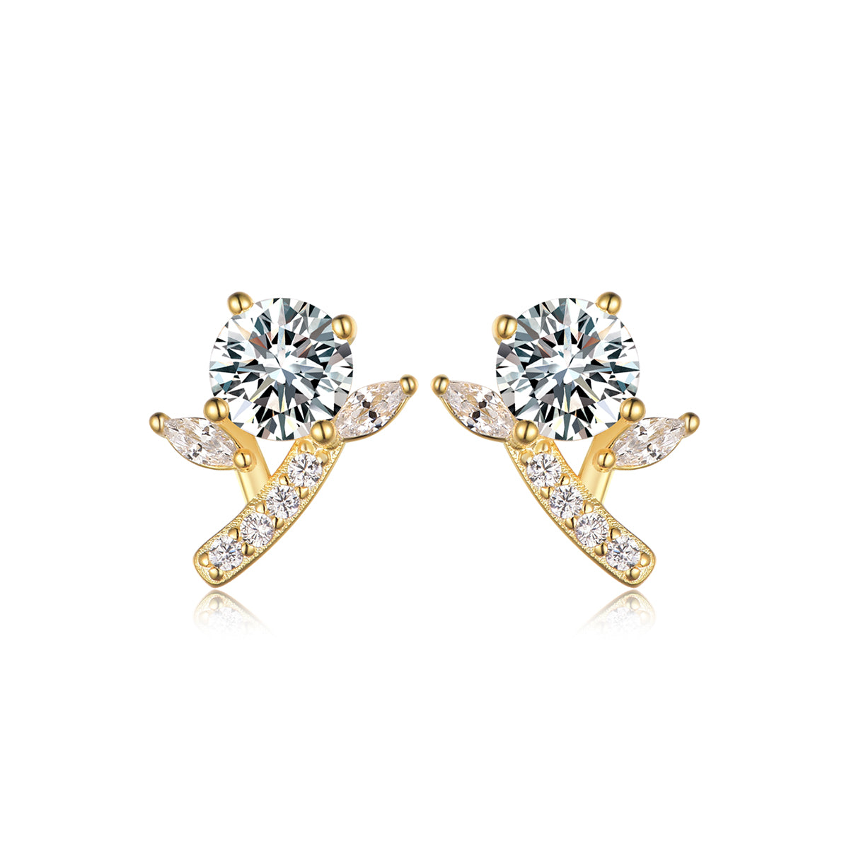 Planderful Moissanite Flower Stud Earrings 1.0 Ct S925 Silver Gold Plated Sparkling For Women