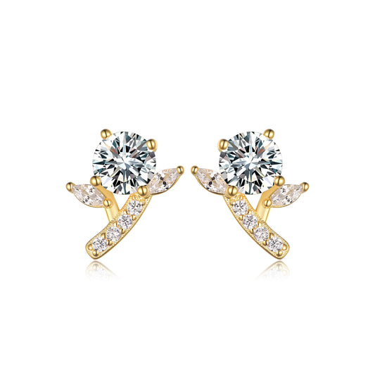 Planderful Moissanite Flower Stud Earrings 1.0 Ct S925 Silver Gold Plated Sparkling For Women