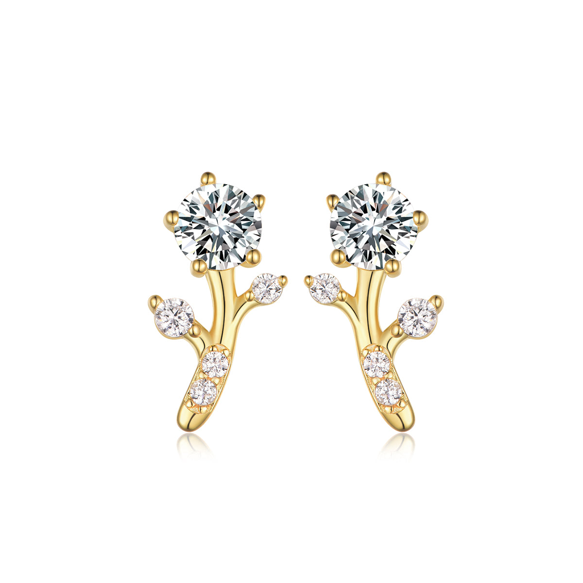 Planderful 1.0ct Moissanite Flower Stud Earrings Sparkling S925 Silver Gold Plated For Women
