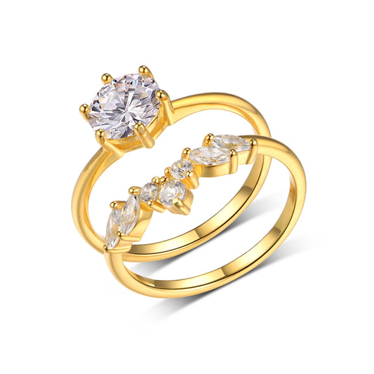Planderful Moissanite Ring Set 1.2CT 7mm S925 Silver Gold Plated For Her Elegant Engagement Gift