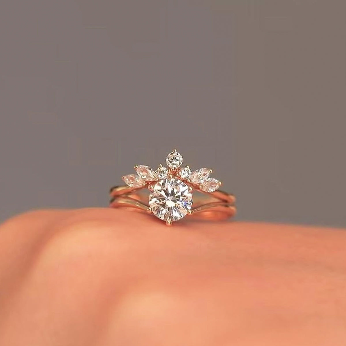 Planderful Moissanite Ring Set 1.2CT 7mm S925 Silver Gold Plated For Her Elegant Engagement Gift