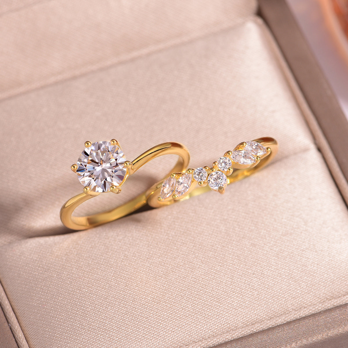 Planderful Moissanite Ring Set 1.2CT 7mm S925 Silver Gold Plated For Her Elegant Engagement Gift