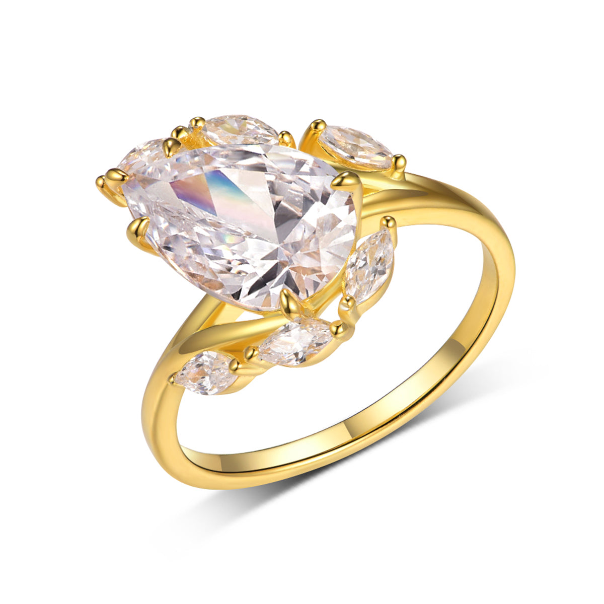 Planderful Moissanite Ring For Women 4.0CT Pear Drop Main Stone S925 Silver Gold Plated Luxury Sparkling Gem