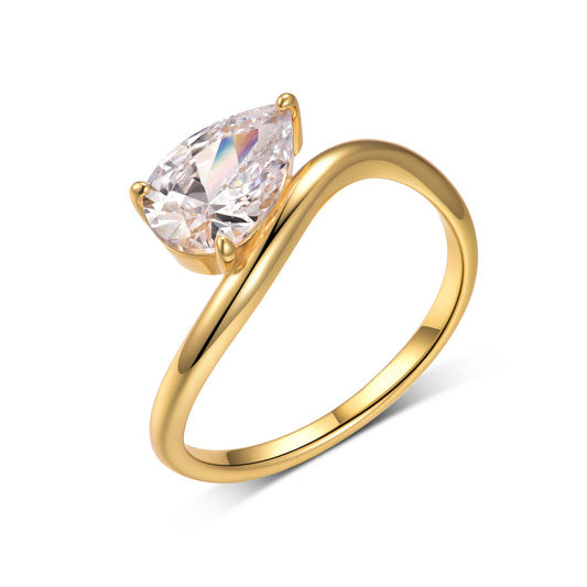 Planderful Moissanite Ring For Women 1.5CT Pear Shape Sparkling Wavy Gold Plated Sterling Silver