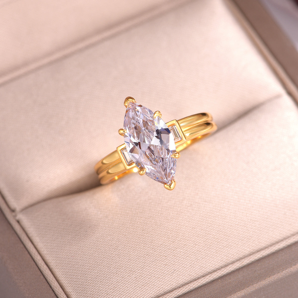 Planderful Gleaming Moissanite Marquise Ring 3Ct S925 Gold Plated Sterling Silver For Women