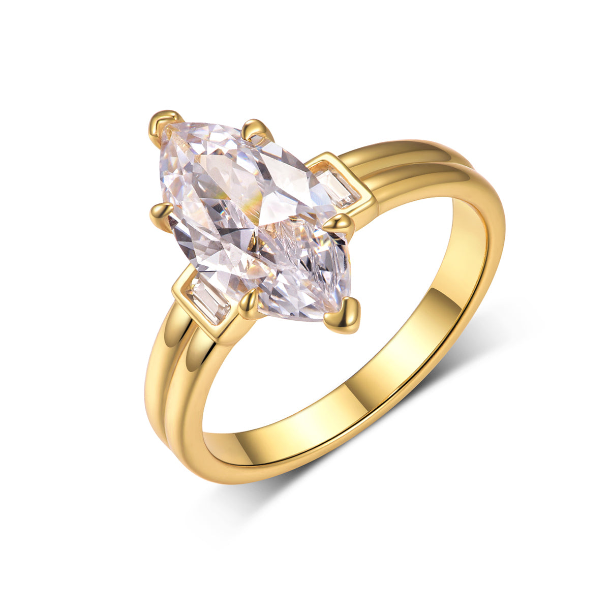 Planderful Gleaming Moissanite Marquise Ring 3Ct S925 Gold Plated Sterling Silver For Women